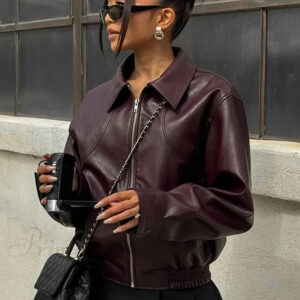 Korean Black Leather Winter Long Moto Biker Zipper Streetwear Loose Jacket